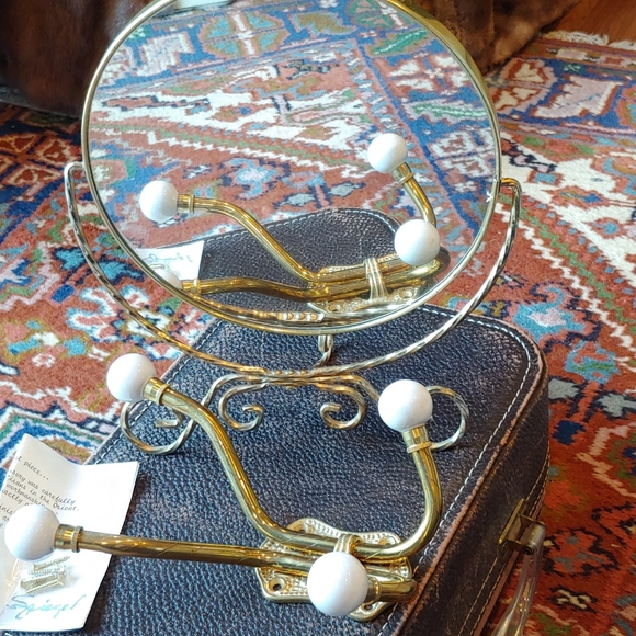 Brass & Porcelain Knobs double Wall Hook & Mirror - Picture 3 of 5